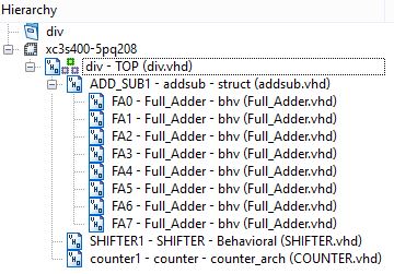 VHDL code for 4 bit binary division without using the division sign